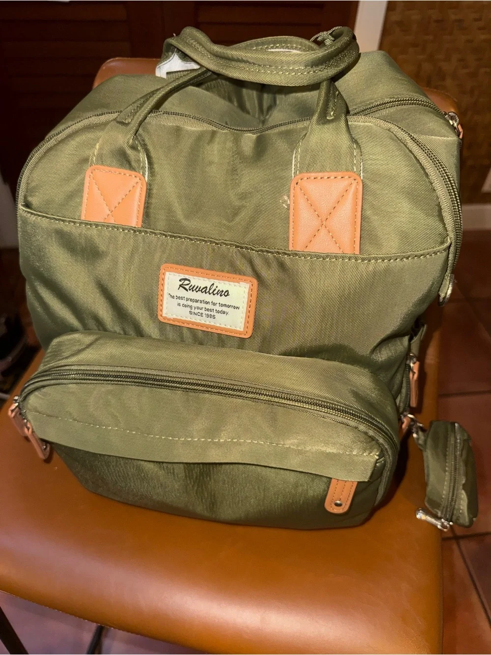 Ruwalino Olive Green Kids Backpack with Tan Accents